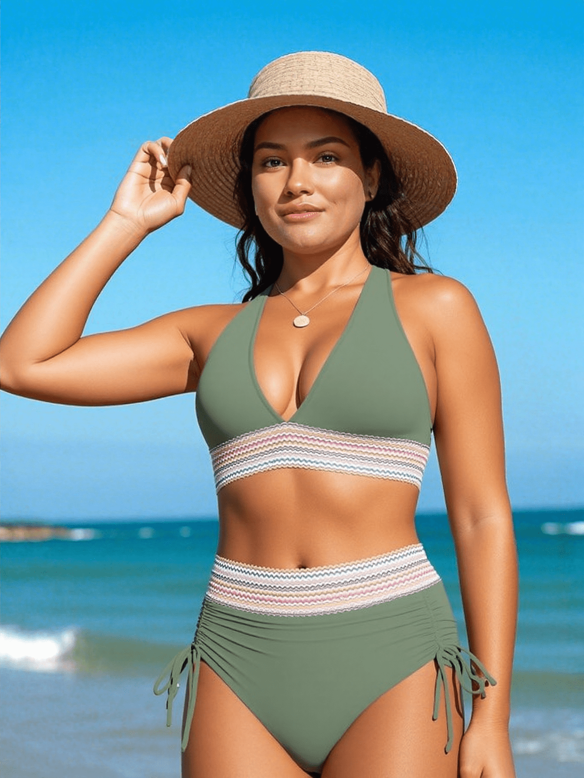 Seaside Glow Bikini β High-Waisted Elegance with Waist-Shaping Detail