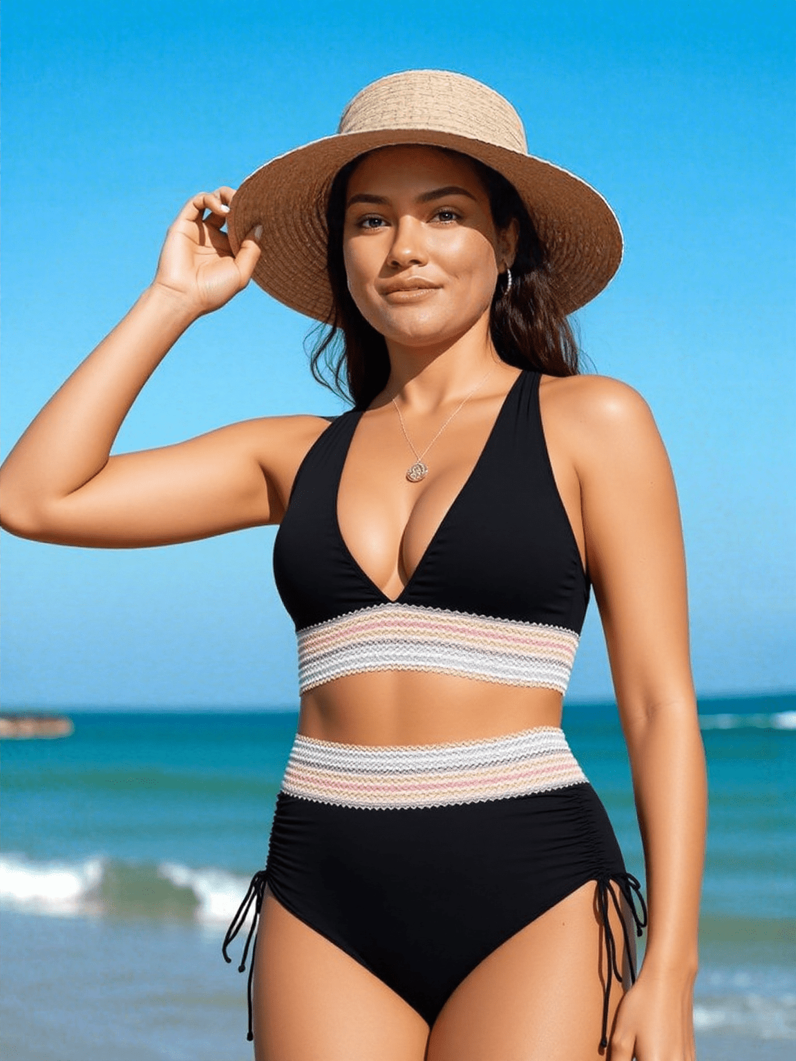 Seaside Glow Bikini β High-Waisted Elegance with Waist-Shaping Detail