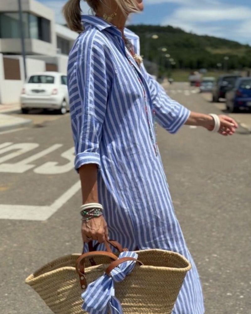 COLEN – Classic Striped Shirt Dress with Waist Tie