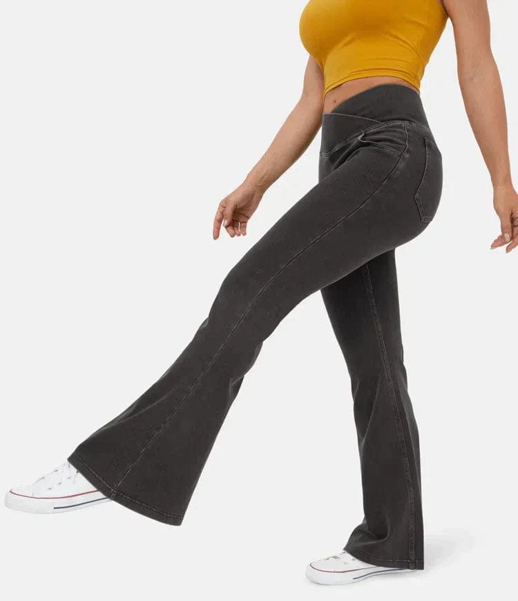 High-Waisted Crossover Flare Jeans