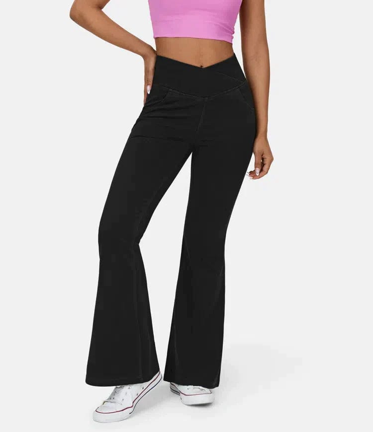 High-Waisted Crossover Flare Jeans