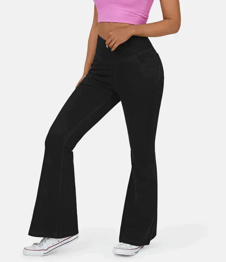 High-Waisted Crossover Flare Jeans