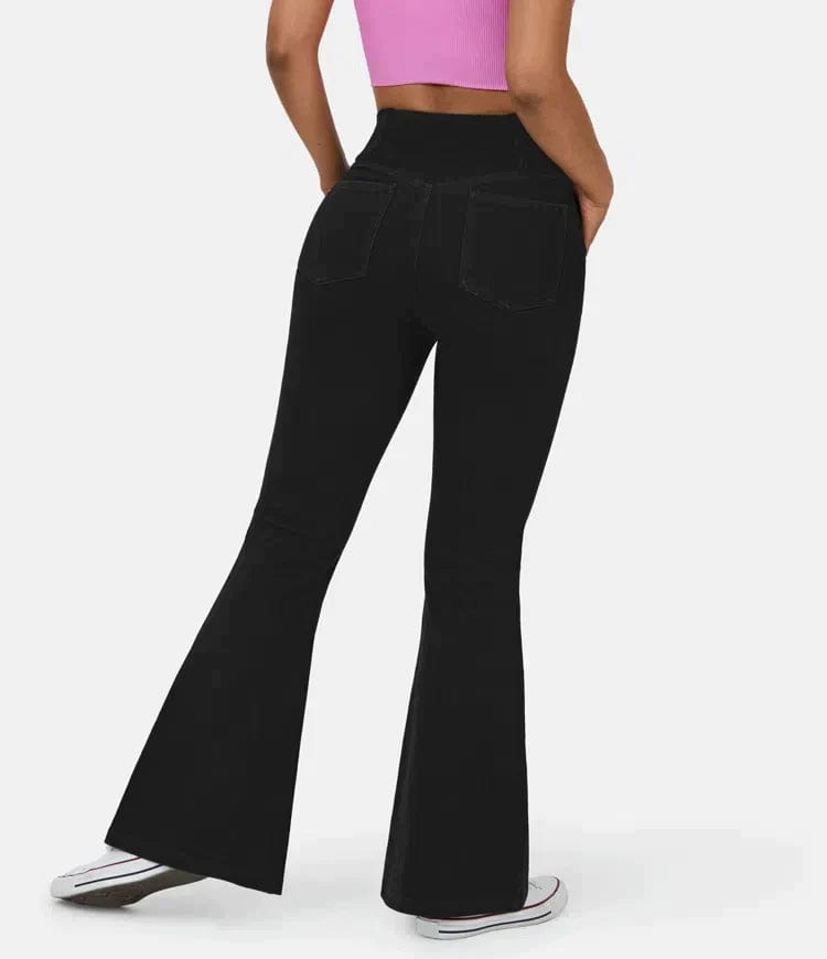 High-Waisted Crossover Flare Jeans