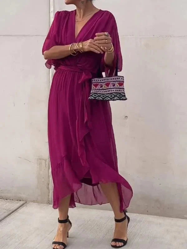 Monica – Silk Chiffon V-Neck Dress