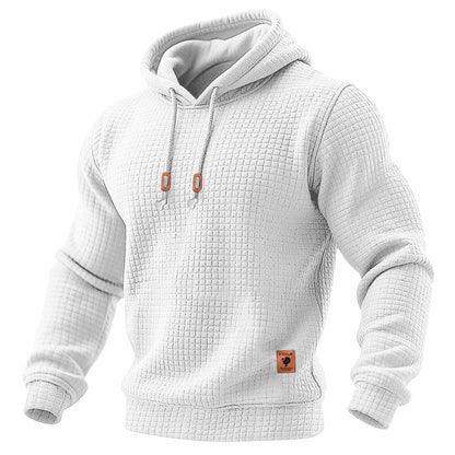 Men's Quilted Waffle Outdoor Sports Solid Color Long Sleeve Daily Tops Hoodie