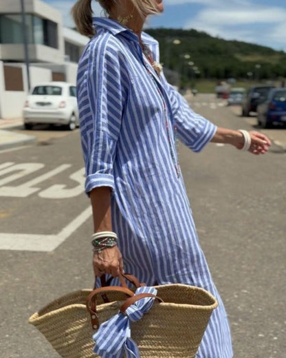 COLEN – Classic Striped Shirt Dress with Waist Tie