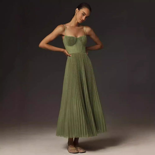 Lorna | Pleated Strapless Midi Dress
