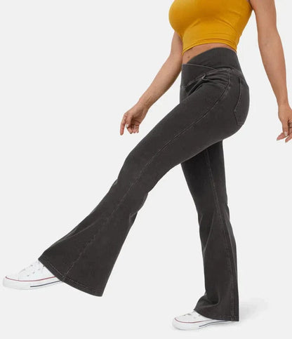 High-Waisted Crossover Flare Jeans