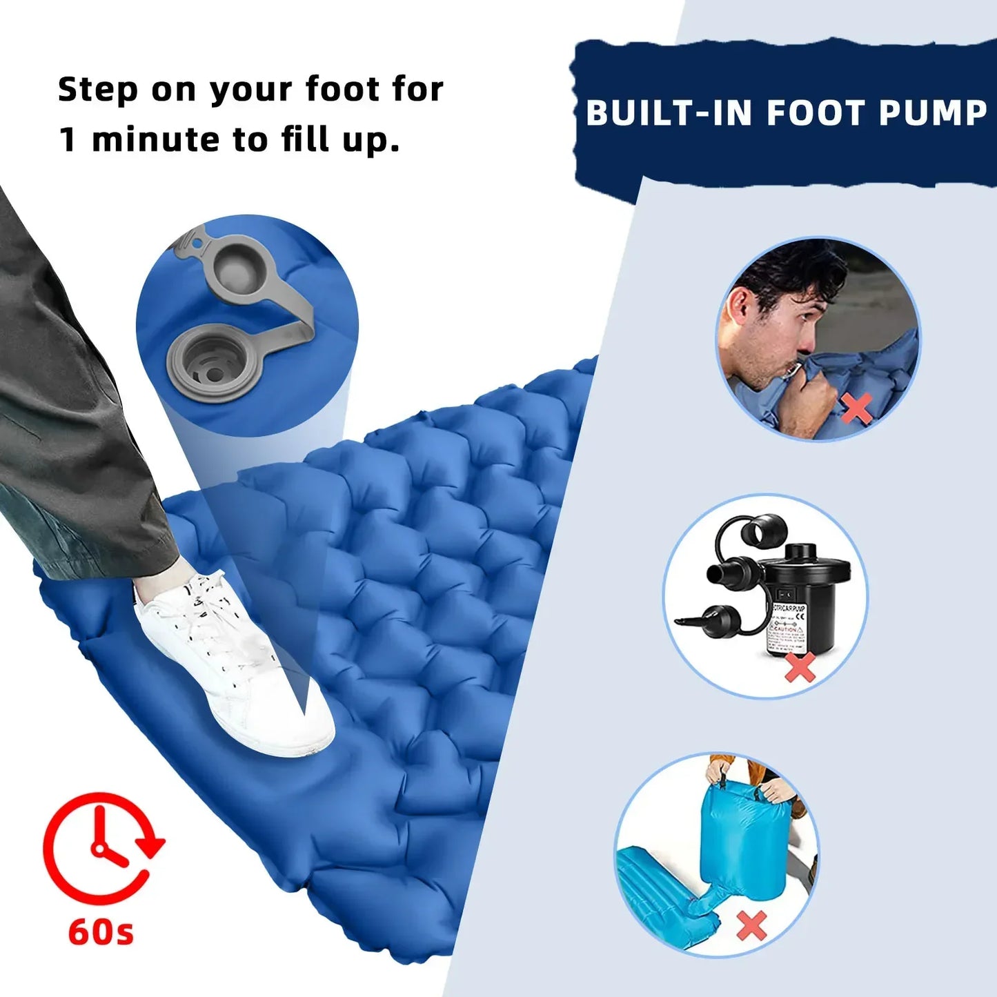 Ultra-durable and waterproof inflatable mattress with built-in pump