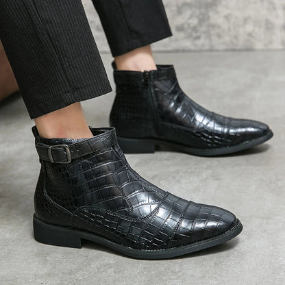 Dylan™ Synthetic Leather Ankle Boots — Modern Buckle Style & Flexible Comfort