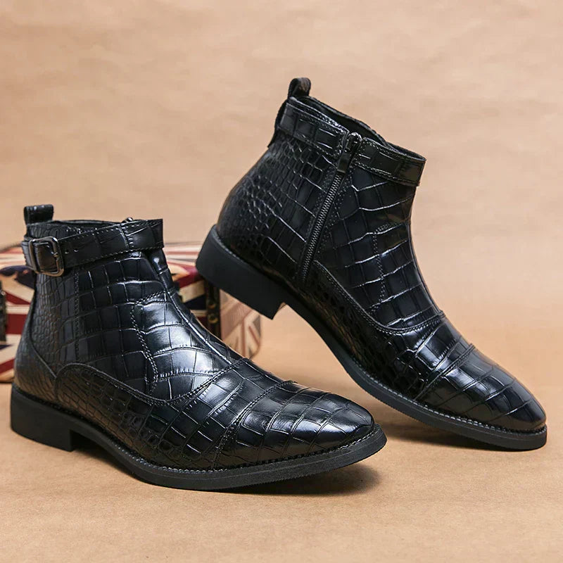 Dylan™ Synthetic Leather Ankle Boots — Modern Buckle Style & Flexible Comfort