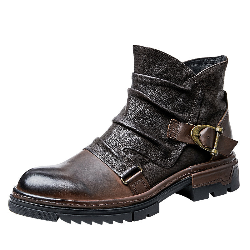 Men's Brown Solid Color Lace-up Men's Boots Martin Boots
