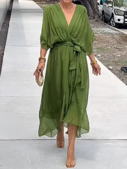 Monica – Silk Chiffon V-Neck Dress