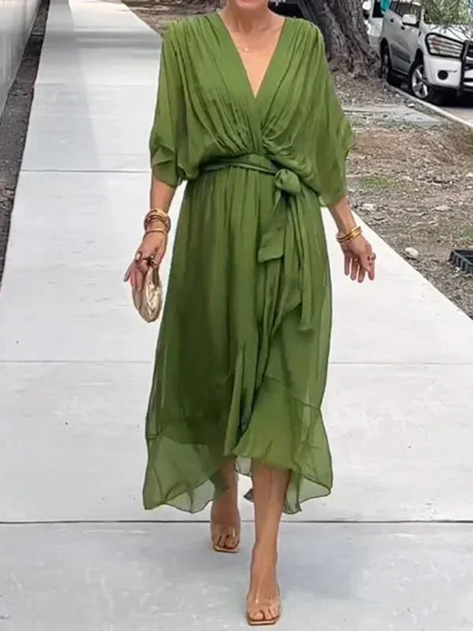 Monica – Silk Chiffon V-Neck Dress