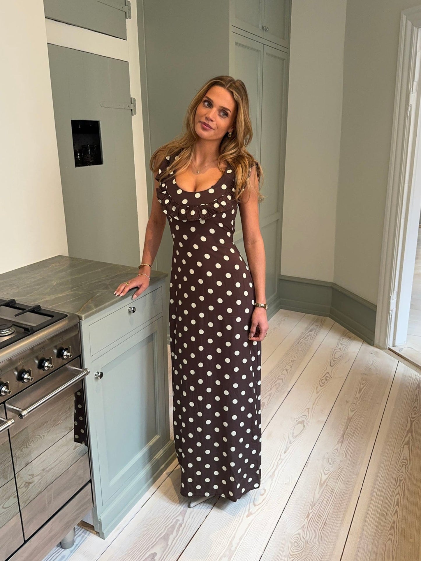 Luna dress with polka dots - Brown/yellow